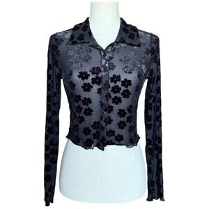 Princes Polly Sheer Floral Long Sleeve Blouse Top Button Up Size 6 Small